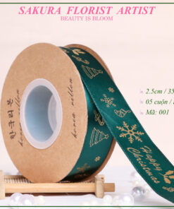 ruy băng in chữ nhũ happy christmas 593