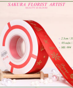 ruy băng in chữ nhũ happy christmas 250