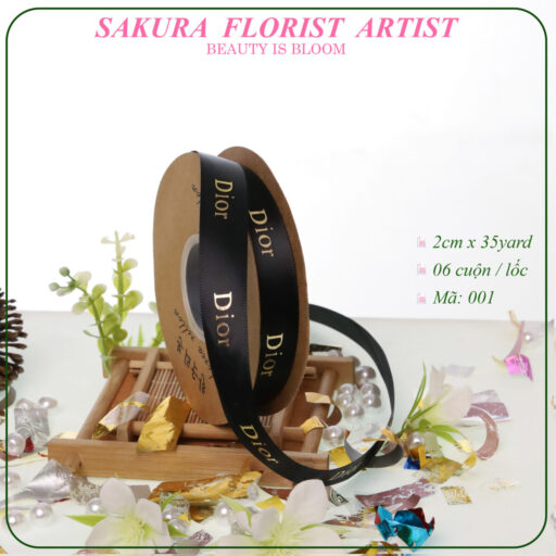 Ruy Băng In Chữ DIOR nhũ, Loại 2.0cm x32yard