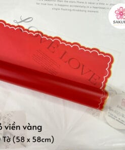 Giấy Gói Hoa Họa Tiết Viền Ren Sóng 58x58cm 5 Giấy Gói Hoa Họa Tiết Viền Ren Sóng - Đỏ viền vàng