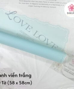 Giấy Gói Hoa Họa Tiết Viền Ren Sóng 58x58cm 6 Giấy Gói Hoa Họa Tiết Viền Ren Sóng - Xanh viền trắng