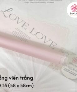 Giấy Gói Hoa Họa Tiết Viền Ren Sóng 58x58cm 1 Giấy Gói Hoa Họa Tiết Viền Ren Sóng - Hồng viền trắng