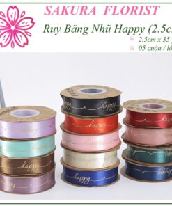 ruy băng lụa in chữ happy