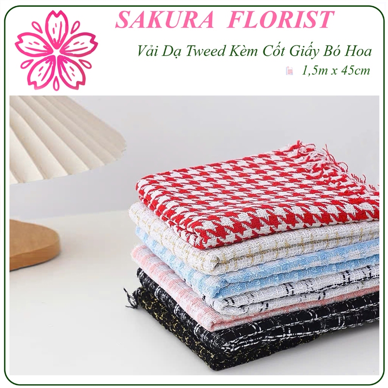 Vải Dạ Tweed Kèm Cốt Giấy Bó Hoa 1.5m x 45cm – Tinh Tế, Chuyên Nghiệp tại Phụ Kiện Hoa Sakura Vải Dạ Tweed Kèm Cốt Giấy Bó Hoa