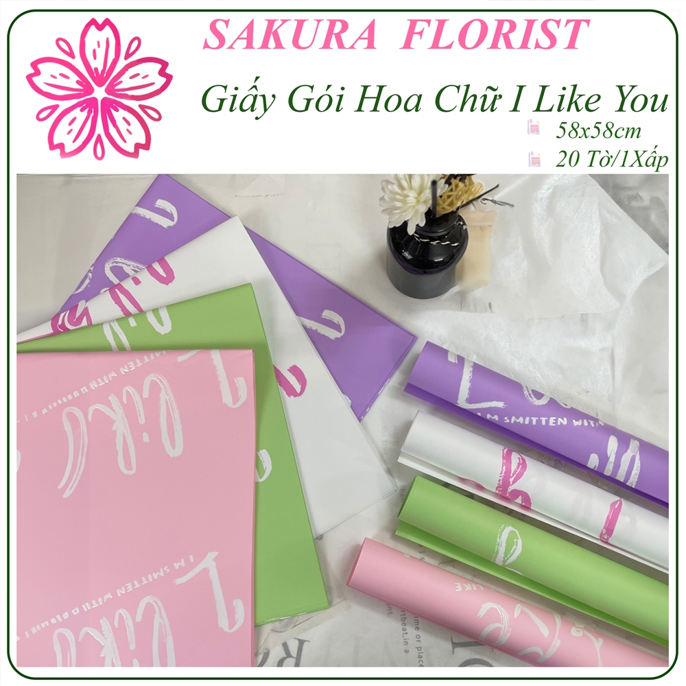Giấy Gói Hoa Chữ I Like You 58x58cm – Lãng Mạn, Không Thấm Nước tại Phụ Kiện Hoa Sakura giấy gói hoa chữ i like you