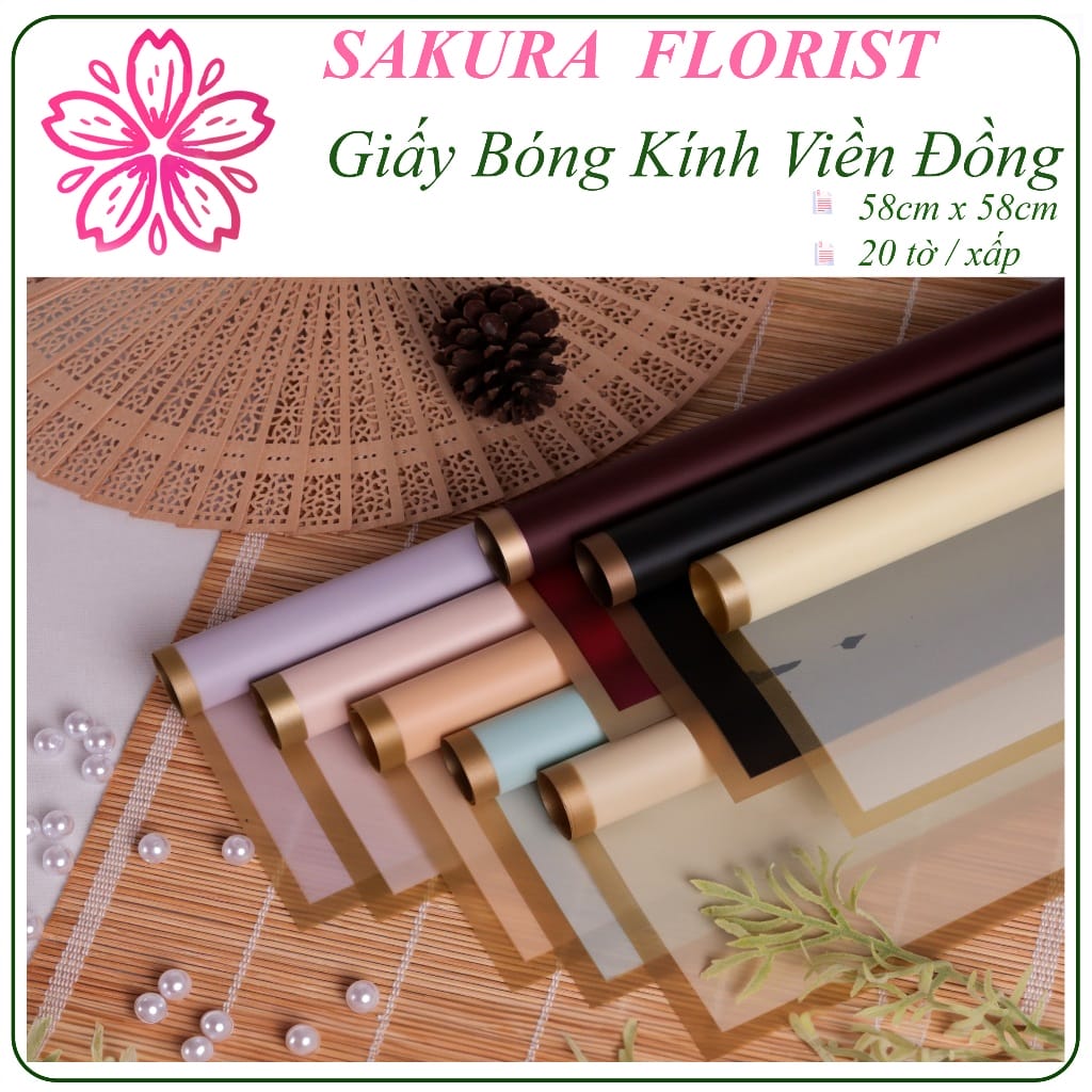 Giấy Gói Hoa Bóng Mờ Viền Đồng 58x58cm – Sang Trọng, Tinh Tế tại Phụ Kiện Hoa Sakura giấy gói hoa bóng mờ