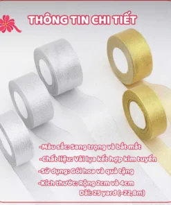 Ruy Băng Nhũ Kim Tuyến 25Yard, Gói Hoa, Gói Quà, Trang Trí Tiệc