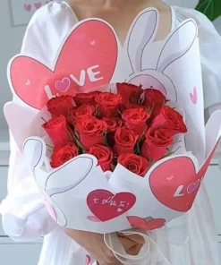 Giấy Gói Hoa Chữ Love Hình Thỏ, Xấp 10T, KT 35x50cm, Giấy Lót Bó Hoa Cao Cấp 3 giay goi hoa chu love hinh tho 4