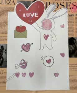 Giấy Gói Hoa Chữ Love Hình Thỏ, Xấp 10T, KT 35x50cm, Giấy Lót Bó Hoa Cao Cấp 5 giay goi hoa chu love hinh tho 6