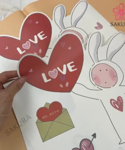 Giấy Gói Hoa Chữ Love Hình Thỏ, Xấp 10T, KT 35x50cm, Giấy Lót Bó Hoa Cao Cấp 7 giay goi hoa chu love hinh tho 8